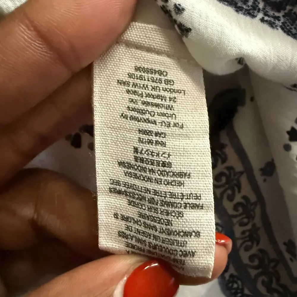 Free People Little Secret Blouse White Printed Button Front Long Sleeve XS